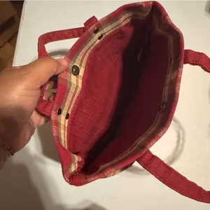 Longaberger Red Plaid Tote Bag Canvas Shoulder Carryall Market Travel Tote Small thumbnail 5