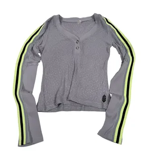 Free People Movement Recovery Layer Long Sleeve Henley Top Purple Neon Stripe M thumbnail 1