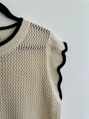 Gilli Cream Crochet Knit Top with Black Trim thumbnail 3