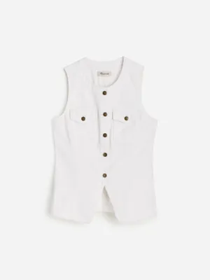 Madewell White Denim Vest Size 4 Utility Button Front Cotton Structured Top thumbnail 10