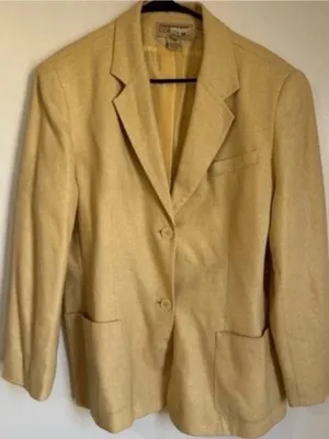 90s Vintage Jones NY Womens sz 16 Silk Wool Linen Yellow Button Front Blazer Y2K thumbnail 2