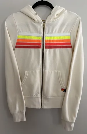Aviator Nation‎ 5 Stripe Zip Hoodie Vintage White/White Neon Size XS thumbnail 1