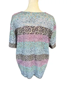 Kathie Lee Collection multi pastel colored floral short sleeve pullover top XL thumbnail 4
