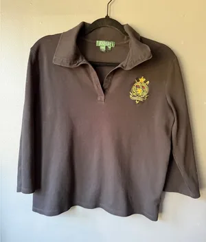 Lauren Ralph Lauren Black Cotton Long Sleeve Polo Shirt Size L thumbnail 1