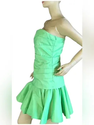 Halston Heritage Green Strapless Ruffle Mini Dress Nwt (6) thumbnail 5