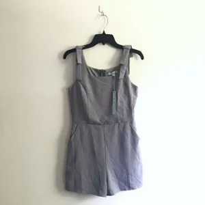 Bow Shoulder Pockets Formal Chic Romper Blue Size L thumbnail 5