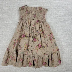 VTG Rachel & Chloe Smocked Dress Womens S Tan Floral Convertible Straps Cottage thumbnail 5