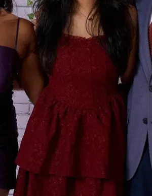 Francesca's Maroon corset dress with floral pattern thumbnail 1
