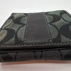 Coach Compact Black Signature C Canvas Wallet thumbnail 2