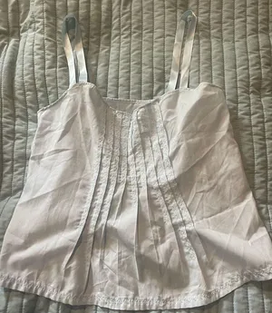 Handmade Embroidered Cotton Camisole Top | Light Blue Satin Ribbon Straps thumbnail 1