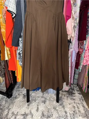 Moon River Two Tone Drop Waist Peekaboo Midi Dress Brown White Women’s Large thumbnail 4