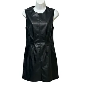Abercrombie & Fitch Black Faux Leather Sleeveless Mini Dress XS Crew Neck Zip thumbnail 2