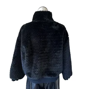 NWOT Abercrombie & Fitch Black 1/4 Zip Faux Fur Sherpa Heavyweight Jacket thumbnail 4