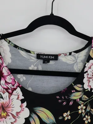 Yumi Kim Floral Dress XL Black Pink Multicolor Short Sleeve Stretch Mini Stretch thumbnail 4