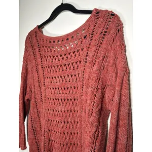 AMERICAN EAGLE Open Knit Crochet High‎ Low Sweater Size Medium Burnt Orange Y2K thumbnail 6