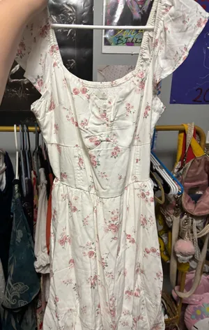 Hollister Dress Floral Mini White Pink thumbnail 1