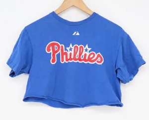 Majestic Philadelphia Phillies Roy Halladay 34 Cropped Graphic Tee Blue Youth L thumbnail 1