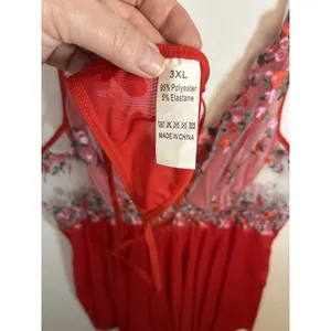 Women’s 3XL Red Floral Embroidered Sheer Mesh Babydoll Lingerie & Matching Thong thumbnail 5