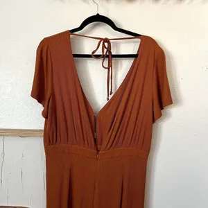 MINKPINK Allison + UO Orange Allison Wide Leg Ribbed Deep Plunge Backless Jumpsuit Medium thumbnail 10