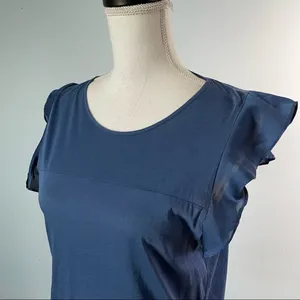 J. CREW | Blue Ruffle Sleeve & Hem T-shirt Sz S thumbnail 3