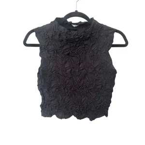ZARA‎ Ruched High Neck Crop Top Black Small thumbnail 2