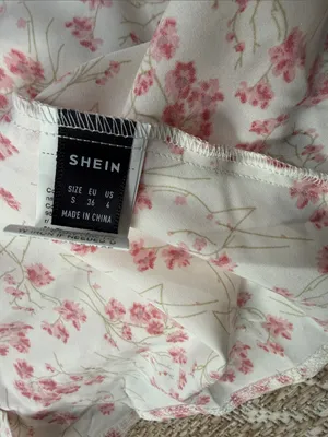 SHEIN White Floral Halter Smocked Tiered Sundress with Pink Blooms thumbnail 2