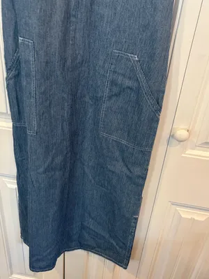 Faded glory blue and white stripe denim embroidered heart midi dress size small thumbnail 5