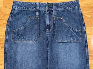 Cato Long Denim Skirt Women’s Size 6 Dark Wash Distressed Raw Hem Fringe Slit thumbnail 2