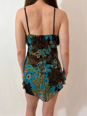 Y2K Floral Gold Embellished Brown and Blue Fairy Cami Tank Top thumbnail 2