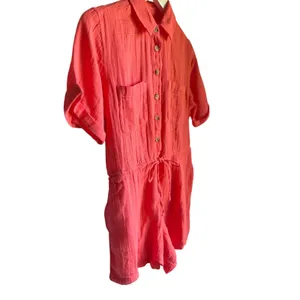 Old Navy XS Petite Coral Double Gauze Romper 100% Cotton Button Front Pockets thumbnail 6