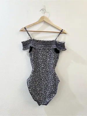 Jonathan Simkhai Women's Floral Off Shoulder Ruffle One Piece Swimsuit Sz Small‎ thumbnail 6