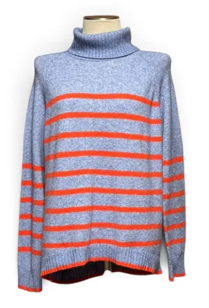 J.Crew Wool Alpaca Turtleneck Sweater Blue Orange XL thumbnail 1