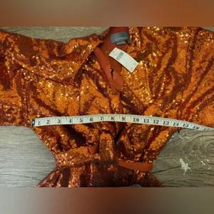 ANTHROPOLOGIE LISABETTE SEQUINED MINI‎ DRESS IN DARK ORANGE size small thumbnail 7