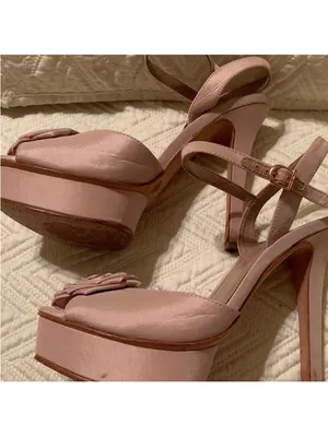 Vince Camuto Nude Pink Peep-Toe Platform Heels with Rose Floral Accent thumbnail 3