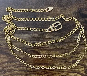 Gold Y2K Mini Buckle Layered Draped Chain Belt, Fits 25-43 Inches, X7GA1368 thumbnail 1