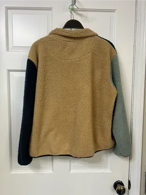 BKE Colorblock Teddy Sherpa Jacket - Tan, Sage & Black thumbnail 4