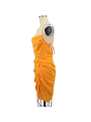 Amanda Uprichard Jasalina Ruched Mini Dress Sleeveless in Vibrant Orange S thumbnail 4