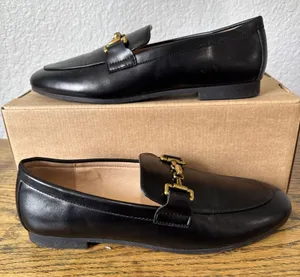 C. Paravano Black Loafers Moccasins w/ Gold Buckle Womens Size 38 US 7.5 Preppy thumbnail 1