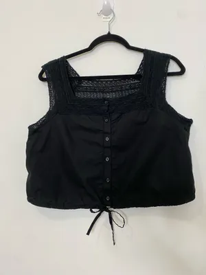 J.Crew Black Lace Trim Cropped Drawstring Top thumbnail 4