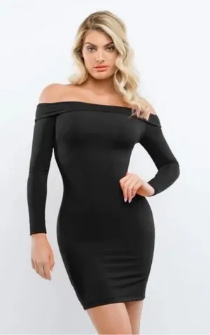 Popilush Off The Shoulder Shapewear Dress in black size large thumbnail 1
