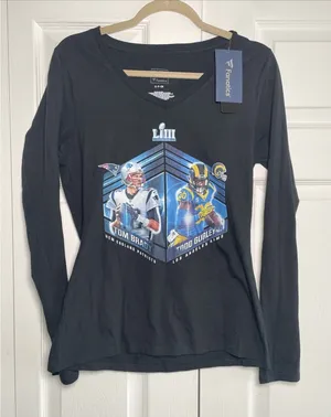 Fanatics Super Bowl LIII Patriots Rams Womens Size S Black LS Graphic Tee Cotton thumbnail 1