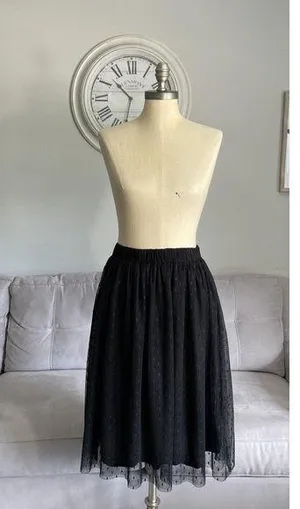 FOREVER 21 Womens M Pull On Mesh Party Skirt Black Lined Embroidered Dots thumbnail 1