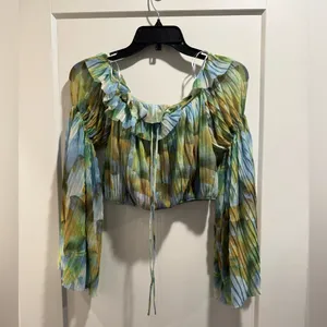 Zara Blue and Green Off-Shoulder Crop Top Size‎ M thumbnail 3