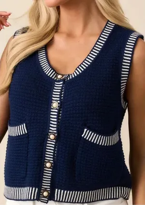 NEW Joie Navy Cotton Button Front Sweater Vest Women’s XL thumbnail 1