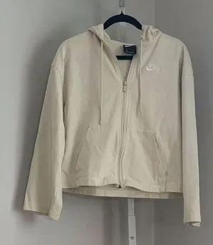 Nike Full Zip Hoodie Cream Loose Fit Waist Length Boxy Full Zip up Jacket Size S thumbnail 1