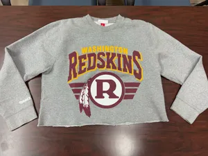 Mitchell & Ness Washington Redskins Grey Cropped Crewneck Sweatshirt Size Large thumbnail 1