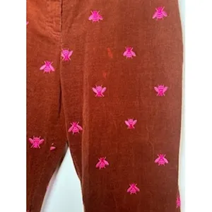 Lilly Pulitzer Corduroy Pants Brown Pink Bee‎ Embroidered Preppy Whimsical 12 thumbnail 7