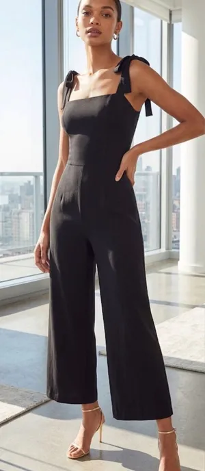 Reformation Black Women’s Adjustable Tie Straps Sleeveless Crop Jumpsuit Size 0 thumbnail 1