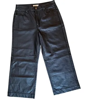 Unpublished Leather Look Wide Leg Pants Size 29 Black Faux Leather Denim Style thumbnail 1