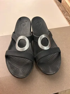 CROCS Black Slip-On Thong Sandals with Silver Accent 11 W thumbnail 5